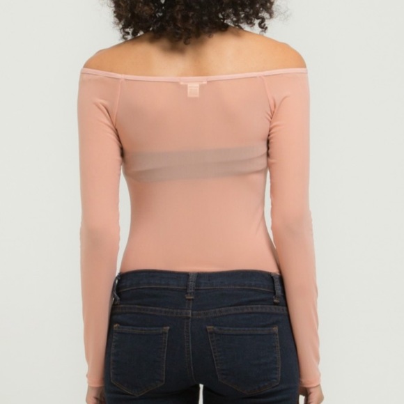NWOT Pink Sheer Off the Shoulder Thong Bodysuit - Picture 2 of 12